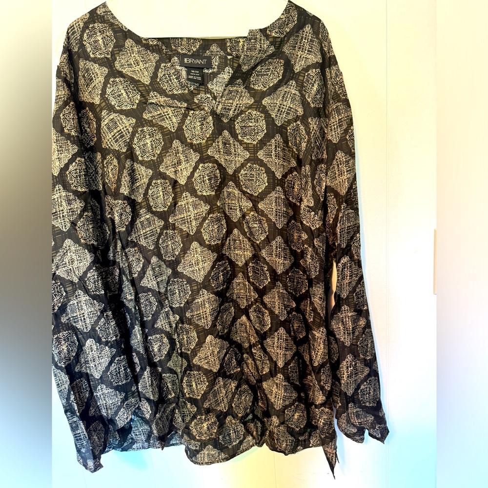 Silk tunic in black and bronze with mandarin collar - Lane Bryant size 18/20